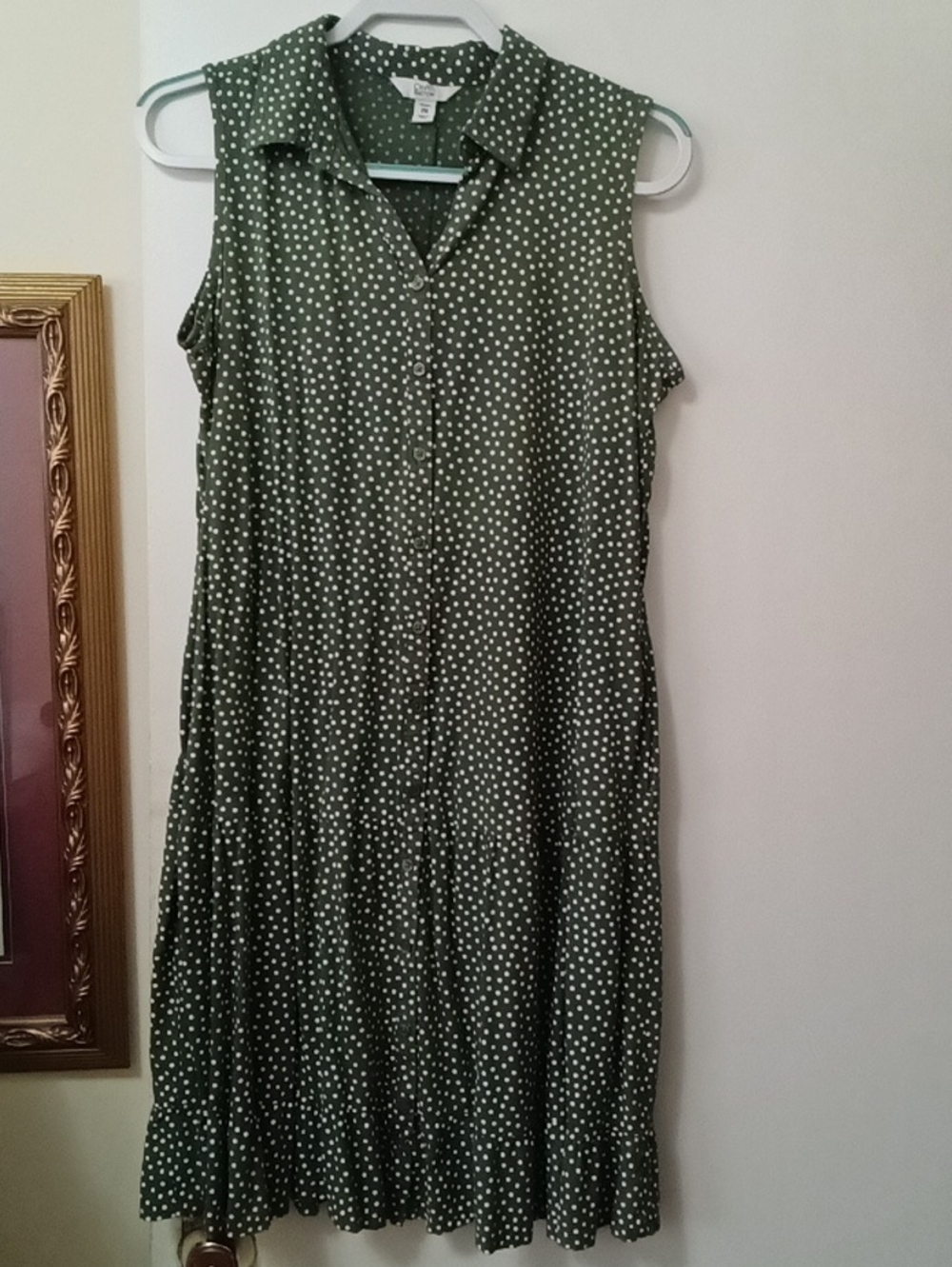 Women's CROFT & BARROW Olive Green Polka Dot Sleeveless Midi Dress